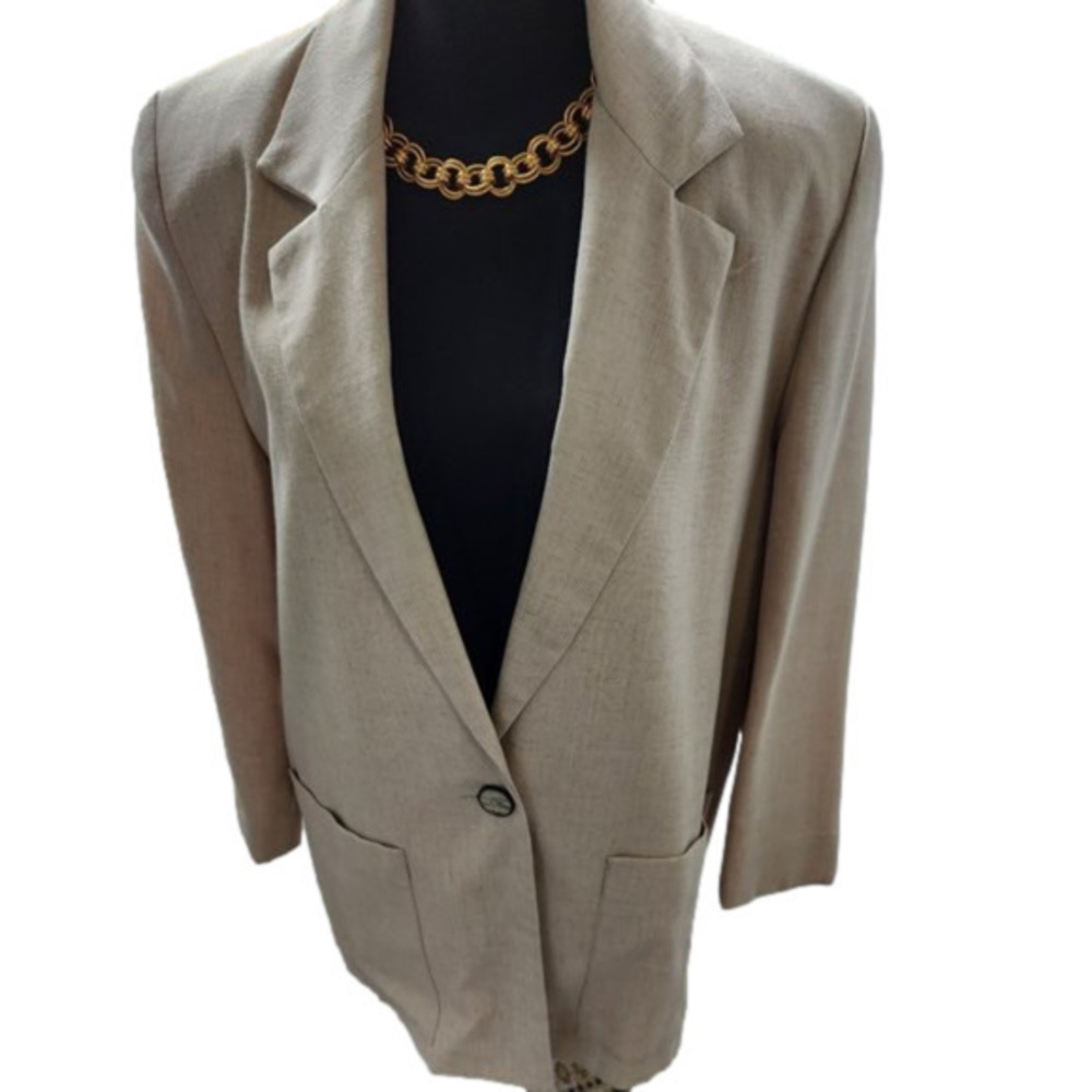 P240. Vintage Via Moda Tan Linen Look Oversized Blazer |10